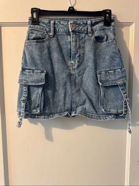 SO Light Blue Denim Cargo Mini Skirt